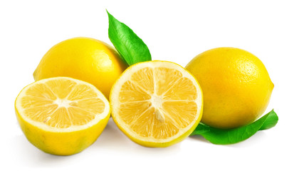 Fototapeta na wymiar Two lemons with leaf