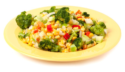 raw vegetable mix on the yellow plate