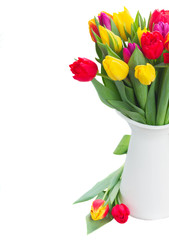 bouquet of  yellow, purple and red  tulips