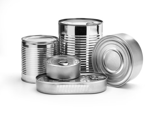 metal cans on a white