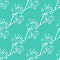Spring flowers seamless pattern. Sketch style outline flowers. 