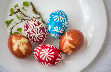 Homemade traditional decorated Eastern or Paschal eggs