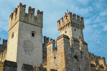 Old castle towers in Sirmione, italy