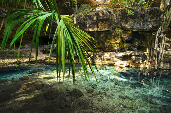 X-Batun Cenote - natural lagoone with transparent turquoise wate