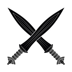 Two Crossed Gladius Sword Silhouette on White Background. Mediev