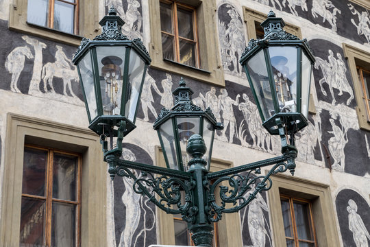 view of the old street lamp in Prague