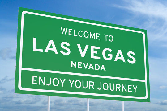 Welcome To Las Vegas Road Sign, 3D Rendering