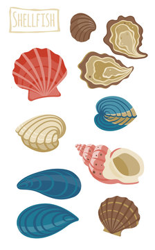  Shellfish, vector cartoon illustration