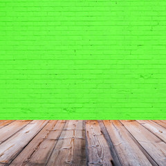 room interior with green  brick wall  background