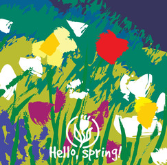 Spring color flowers abstract card. 