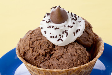 chocolate ice cream in sugar cone