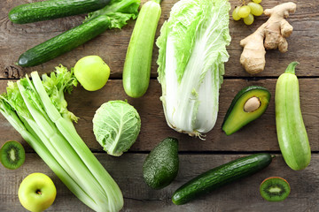 Diet food on wooden background