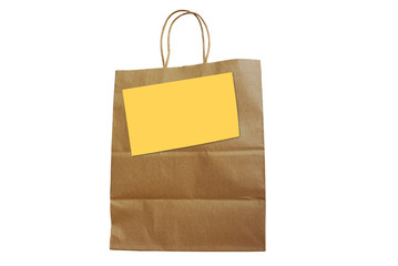 paper bag isolated on white background with blank note