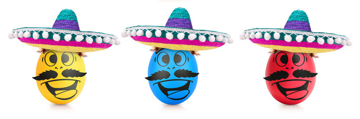 Concept of Easter egg with emotions faces isolated