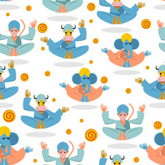 Animal Yoga seamless pattern. Monkey yoga. Animals do yoga. Blue