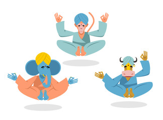 Animal yoga. Blue Elephant yogi. Yogi Red Monkey. Yogi Indian co