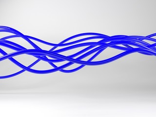 Blue electric wires or abstract lines, 3D Illustration
