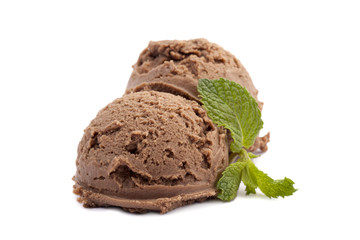 chocolate ice cream with mint leaf
