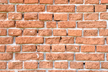 Wall made from old weathered bricks, close-up