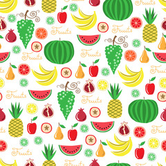 Vector seamless pattern with cartoon isolated fruits
