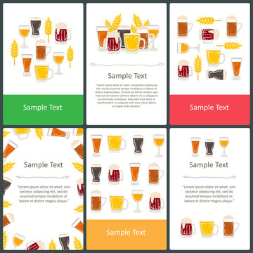 Vector set of colored prepared cards on the theme of beer, drinks