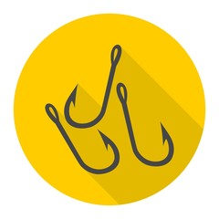 Fishing Hooks vector icon with long shadow