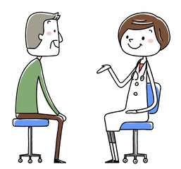 イラスト素材:女医と高齢者の患者