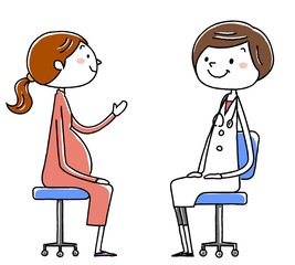 イラスト素材:女医と患者　妊婦