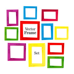 Set of color wooden frames on white background. 