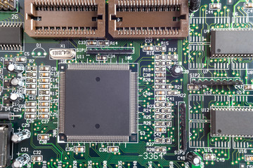 Close-up on a CPU microchip on a scheme