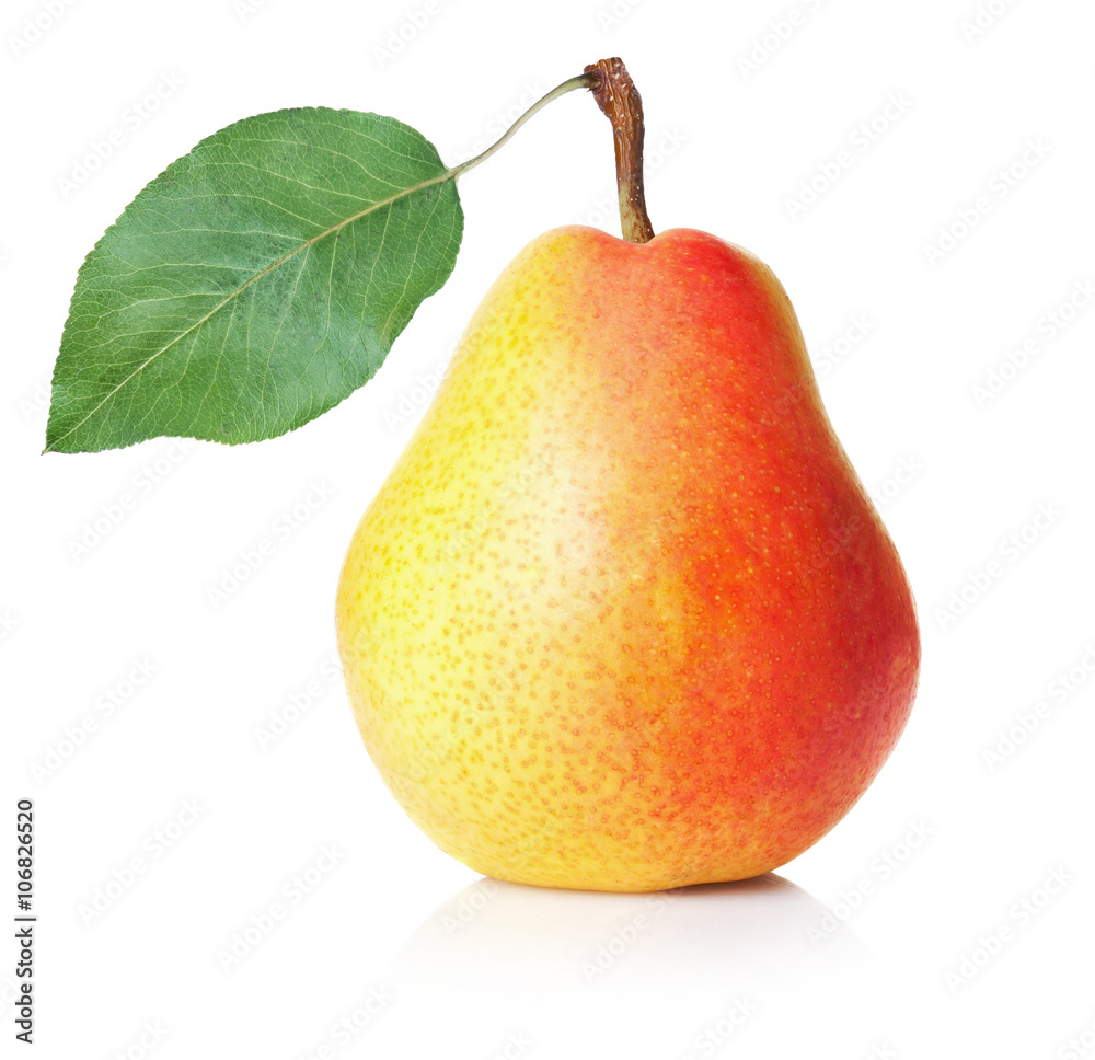 Wall mural pear with leaf isolated on white background - Wall murals