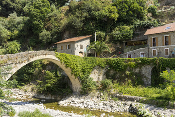 Fototapeta na wymiar Street view of old town Badalucco in the Province of Imperia in the Italian region Liguria.