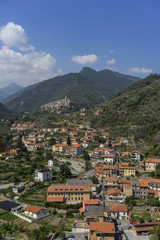 Fototapeta na wymiar Street view of old town Badalucco in the Province of Imperia in the Italian region Liguria.