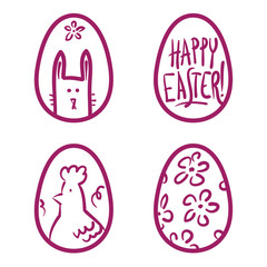 Happy Easter eggs vector card illustration hand drawn with easte