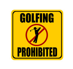 golfing prohibited sign with person swinging golf club