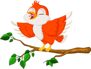 Cute red bird singing