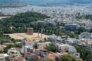 Fototapeta na wymiar The ancient temple of Olympian Zeus from Acropolis in Athens, Greece
