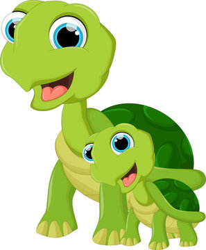 Cute cartoon turtle and son