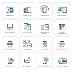 Flat Design Mobile Devices and Services Icons Set.