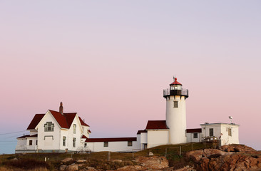 Eastern Point Lighthouse at Gloucester at Sunset, Massachusetts, USA. One of the five iconic...