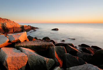 Eastern Point Lighthouse at Gloucester at Sunset, Massachusetts, USA. One of the five iconic...