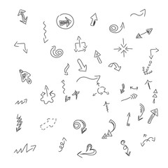 Hand drawn arrows, set, vector illustration
