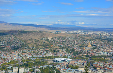 Panorama of Tbilisi, Georgia. Residential areas, the old churches and new creative buildings.