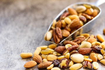 Assorted mix of dry fruites and Nuts close up view