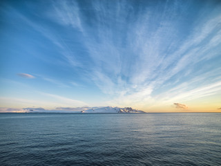 summer sunset in antarctica with beautiful winter background