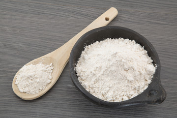 Flour in bowl and wooden spoon