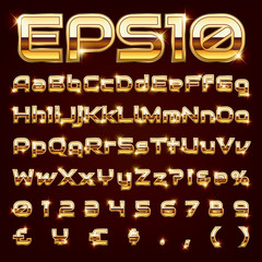 Vector set of metallic letters and numbers