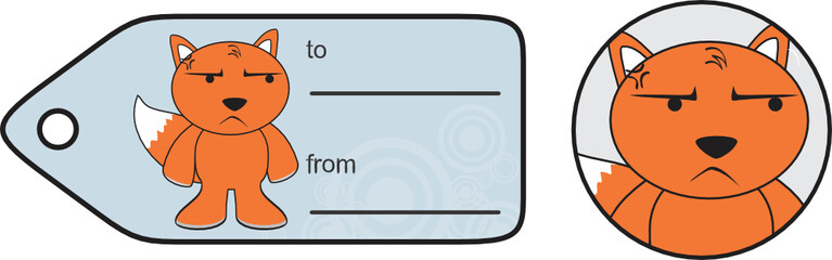 funny fox expression cartoon gift card in vector format