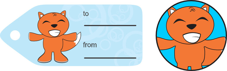 funny fox expression cartoon gift card in vector format