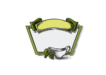 Vector cartouch with sauce boat and parsley